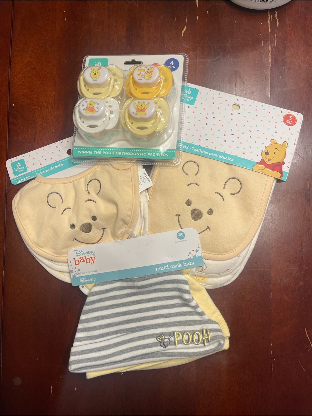 13 item BUNDLE Disney Winnie the Pooh Bibs, burb cloths, hats & Pacifiers